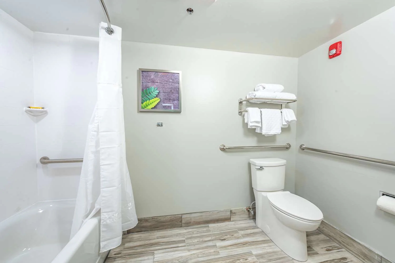 1 king accessible (not a roll in) view of bathroom